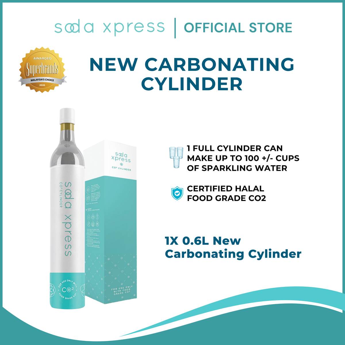 SodaXpress New Carbonating Cylinder Halal Sparkling Water Machine Co2 Carbonating Gas Soda Maker
