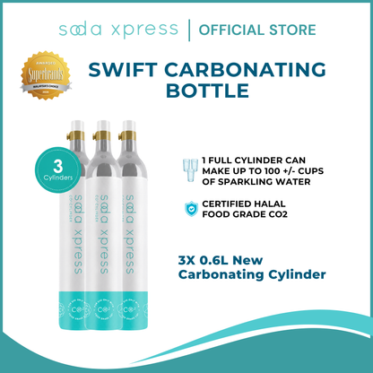 SodaXpress New Carbonating Cylinder x3 Bundle Halal Sparkling Water Machine Co2 Carbonating Gas Soda Maker