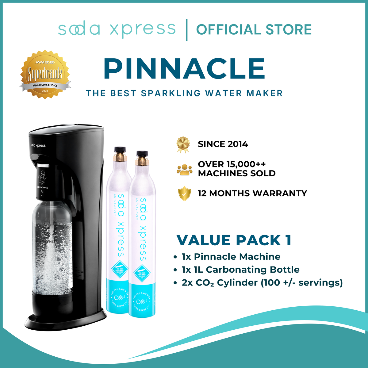 SodaXpress PINNACLE Value Pack 1 Soda Maker Sparkling Water Machine