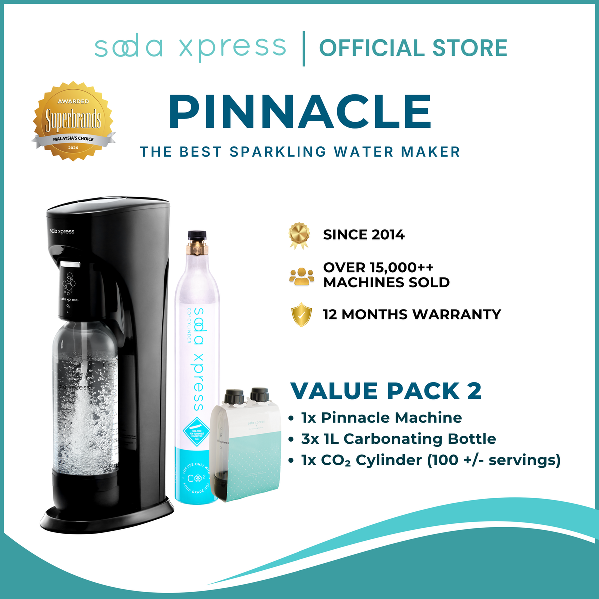 SodaXpress PINNACLE Value Pack 2 Soda Maker Sparkling Water Machine