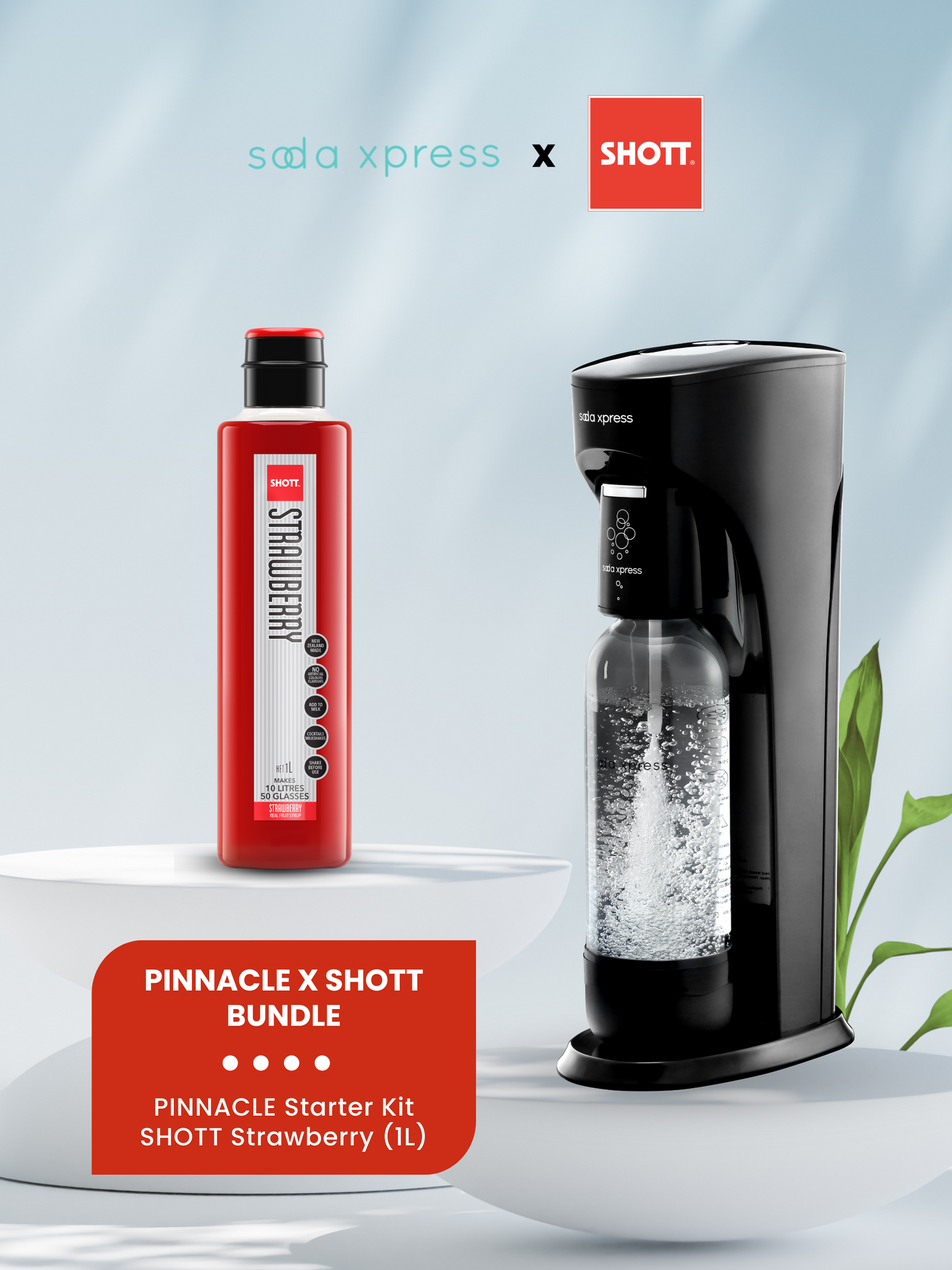 SHOTT Beverages Strawberry Syrup 1L x SodaXpress PINNACLE Starter Kit