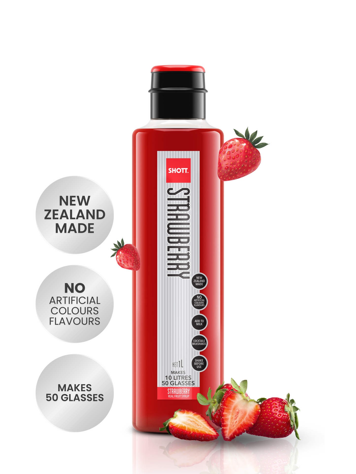 SHOTT Beverages Strawberry Syrup 1L x SodaXpress PINNACLE Starter Kit