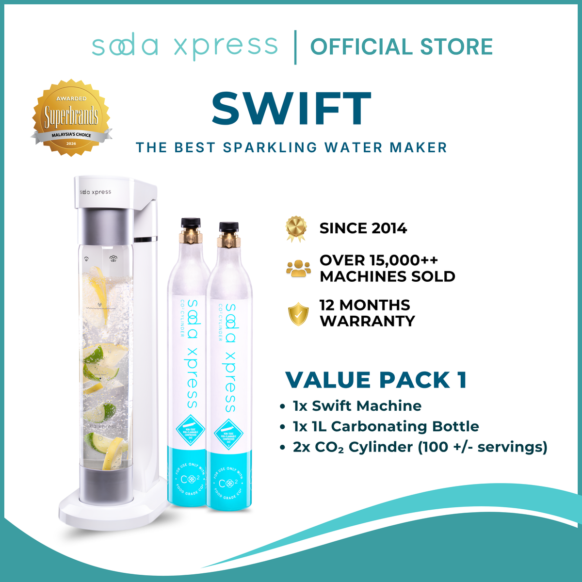 SodaXpress SWIFT Value Pack 1 Soda Maker Sparkling Water Machine