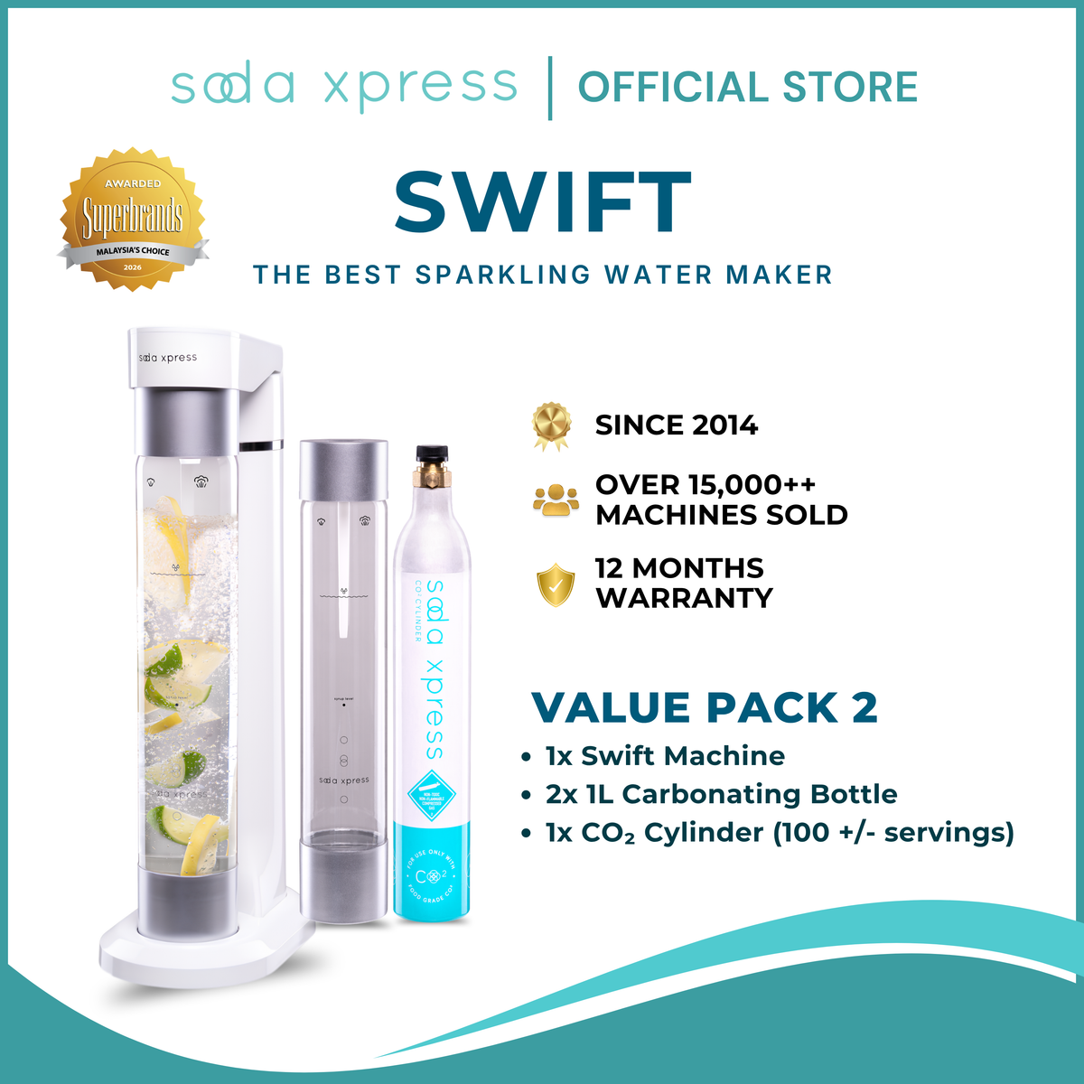SodaXpress SWIFT Value Pack 2 Soda Maker Sparkling Water Machine