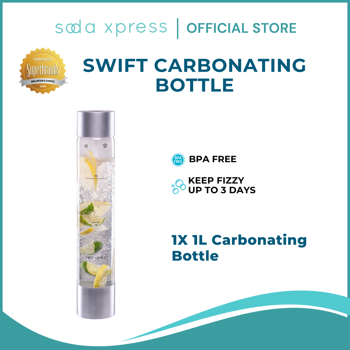 SodaXpress SWIFT 1L Carbonating Bottle Soda Maker Sparking Water Machine